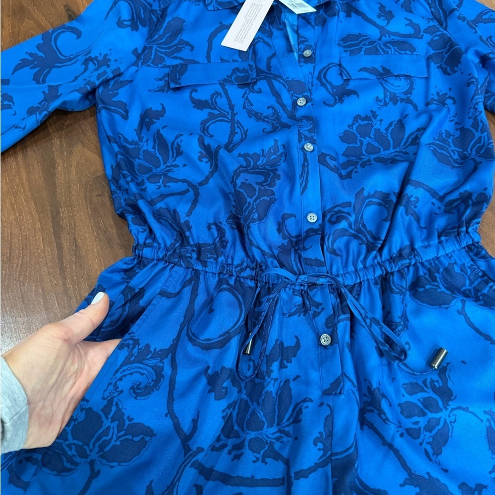 NWT Banana Republic Romper Womens Sz 2P Blue Floral Satin Shorts Shortall - Picture 7 of 8
